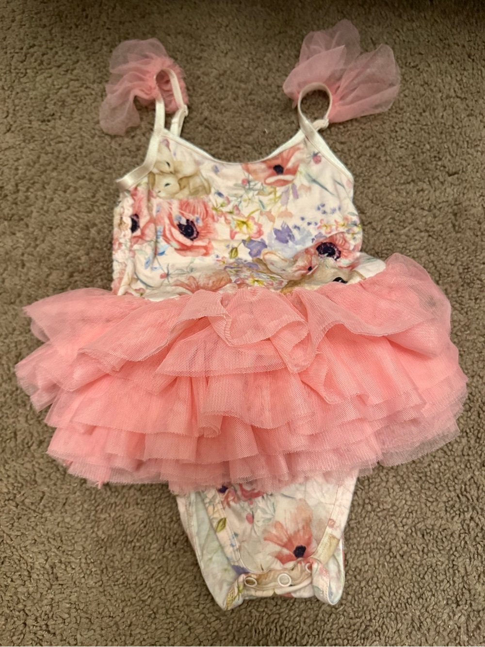 Posh Peanut Pink Floral Tulle Bodysuit